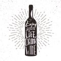 Typography poster with wine bottle silhouette, sunburst and lettering.