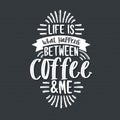 Typography quotes for coffee lovers, Life is what happens between coffee and me