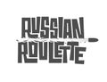 Typography RUSSIAN ROULETTE game concept isolated on white background. Monochrome vector template with hand drawn lettering and