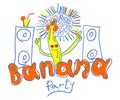 Typography slogan Banana party. Hand drawn vector illustration for t shirt print