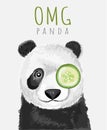 Typography slogan and hand drawn panda with cucumber for printing, t shirt