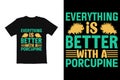 typography t shirt graphic. t shirt design vector animal porcupine