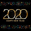 Typography text Happy new year 2020 in golden style with firework background, Creative design for Greeting Lettering. New Year 202 Royalty Free Stock Photo