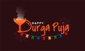 Typography text on indian festival of durga puja with Dhunuchi element and decorative background with mandala