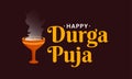 Typography text on indian festival of durga puja with Dhunuchi element