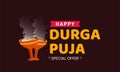 Typography text on sale of indian festival of durga puja with Dhunuchi
