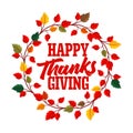 Typography of Thanksgiving. Beautifully decorated holiday text with autumn elements.