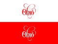 Typography of The USA Ohio States Handwritten Illustration on Official U.S. State Colors