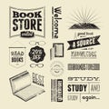 Typography vector set of vintage design elements for bookstore or library.