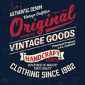 Typography vintage denim brand logo print for t-shirt. Retro illustration