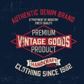 Typography vintage denim outfit brand logo print for t-shirt. Retro artwork vector illustration Royalty Free Stock Photo