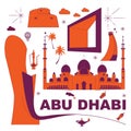 Typography word Abu Dhabi branding technology concept. Collection of flat vector web icons. Arabian culture travel set, Royalty Free Stock Photo