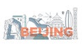 Typography word Beijing branding technology concept. Collection of flat vector web icons. Chinese culture travel set,