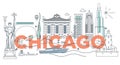 Typography word Chicago branding technology concept. Collection of flat vector web icons. American culture travel set,