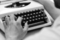 Typography and writing concept. Writer typing with retro writing machine. Old typewriter Royalty Free Stock Photo