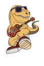 Tyrannosaur playing electric guitar. Rock`n` roll attitude Royalty Free Stock Photo