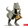 Tyrannosaurus dinosaur monster playing saxophone. Comic style vector illustration.