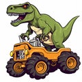 Tyrannosaurus dinosaur rides on a monster truck. TRex Riding Monster Truck clipart, AI Generated