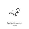 tyrannosaurus icon vector from dinosaur collection. Thin line tyrannosaurus outline icon vector illustration. Outline, thin line