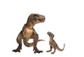 Tyrannosaurus rex with baby t-rex on white background Royalty Free Stock Photo