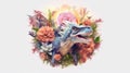 a tyrannosaurus rex dinosaur 3d with flower colorful