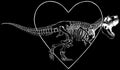 vector Tyrannosaurus Rex dinosaur skeleton in white line on black background Royalty Free Stock Photo