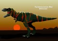 Tyrannosaurus Rex Dinosaur walking at sunset