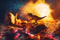 Tyrannosaurus rex silhouette in smoke