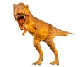 Tyrannosaurus rex T-rex is walking and open mouth . Front view . White isolated background . Dinosaur in jurassic peroid .