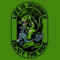 Tyrannosaurus Rex with Vespa scooter matic t-shirt and apparel trendy design. Good for t-shirt graphics, poster, print and other