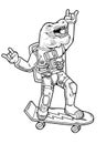 Tyrannosaurus ride on skateboard in space suit