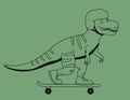 Tyrannosaurus rides a skateboard.