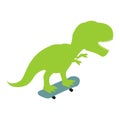 Tyrannosaurus on skateboard. Dino Skateboarder. T Rex. Prehistoric lizard monster riding longboard