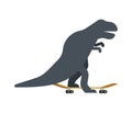 Tyrannosaurus on skateboard. Dino Skateboarder. T Rex. Prehistoric lizard monster riding longboard