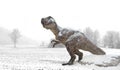 Tyrannosaurus under the snow in winter land