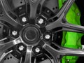 Tyre and alloy wheel. Modern brakes. Car exterior details. Car alloy wheel. New alloy wheel for a car. Alloy rim wheel disc Royalty Free Stock Photo