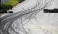 Tyre burnout marks on asphalt road Royalty Free Stock Photo