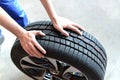 Tyre change in a car workshop Royalty Free Stock Photo