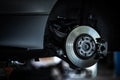 Tyre change - wheel balancing or repair and change car tire Royalty Free Stock Photo