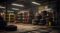 Tyre garage, mechanics office, tyre changing