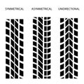 Tyre symmetrical asymmetrical unidirectional Royalty Free Stock Photo