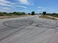 Tyre tire Skid marks on bitumen road Royalty Free Stock Photo