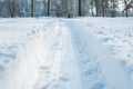 Tyre track in the snow Royalty Free Stock Photo