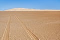 Tyre tracks in the desert Royalty Free Stock Photo