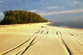 Tyre tracks on the sand at the beach Royalty Free Stock Photo