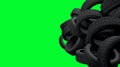 Tyres bulk on greenscreen isolated background. Black tires piles on a garage or store. 3D render illustration Royalty Free Stock Photo