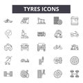 Tyres line icons, signs, vector set, outline illustration concept Royalty Free Stock Photo