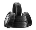 Tyres stack. Realistic tires pile for quality tyre shop storage garage, stacked car wheels isolated automobile new tire Royalty Free Stock Photo