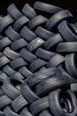 Tyres stacked for recycling 16x9 Royalty Free Stock Photo