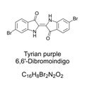 Tyrian purple, 6,6-Dibromoindigo, chemical formula and structure Royalty Free Stock Photo